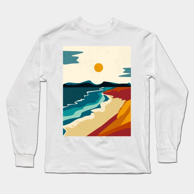 Bch and mountains aesthetic vector illustration design Long Sleeve T-Shirt by zaiynabhw